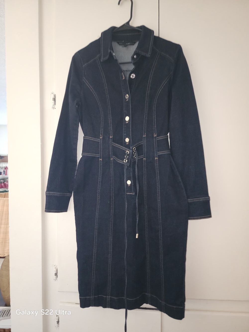 White House Black Market Navy Belted Trench Dress (Long 40-inch) - Picture 2 of 4